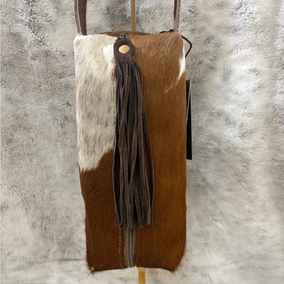 Myra NWT Brown Cowhide Cosmetic Travel Bag with Tassel...